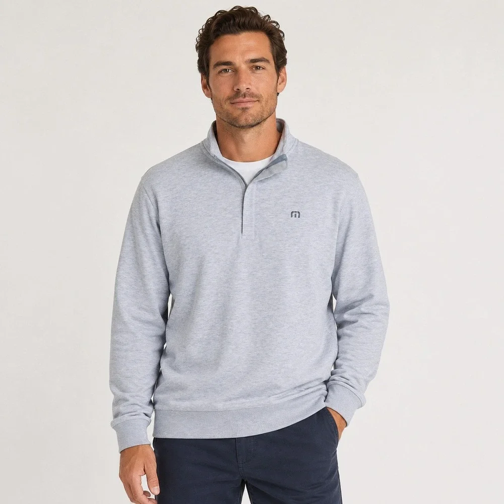 TravisMathew Mens Quarter Zip Pullover Heather Gray Stretch Golf Sweater Size M